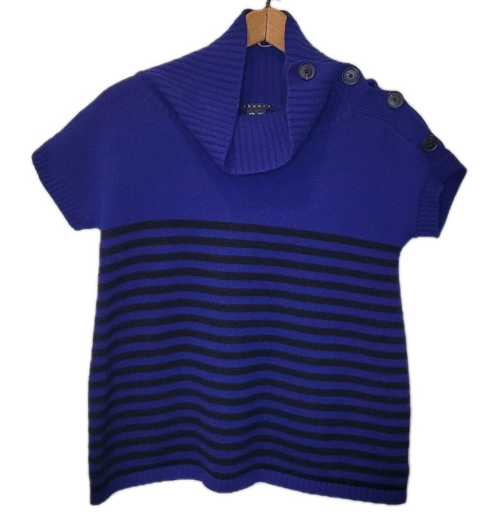 Theory Cashmere Christobal S Sleeve Mock Neck Button Shoulder Sweater Medium